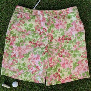 LizGolf Audra Floral Shorts Size 14 Bermuda Golf Shorts Green Pink Floral